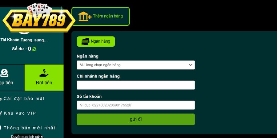 Rút tiền Bay789 qua ngân hàng đơn giản